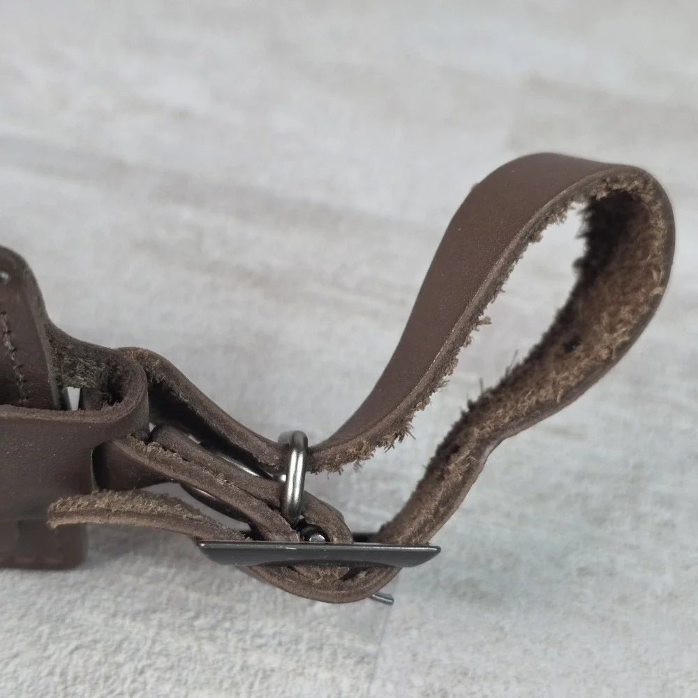 TUMI Leather Alpha 3 Large Luggage Tag Dark Brown Logo Travel ID Holder Strap